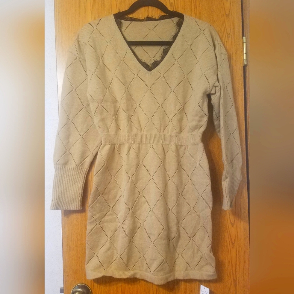 NWT Cupshe Elegant Tan Knit Dress Medium